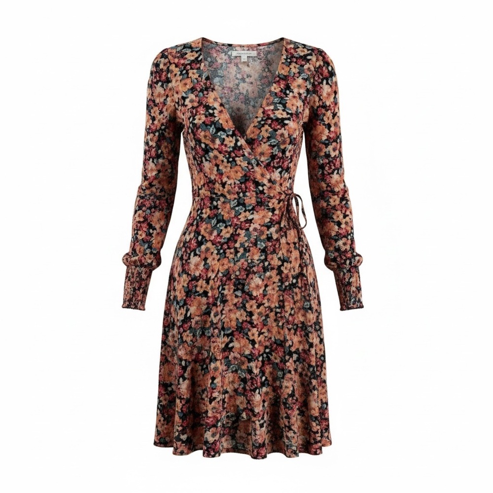 NWT Wild Fable Faux Wrap Dress Peach Floral Size XS. [B1]